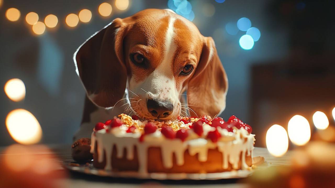 Cachorro comendo um panetone